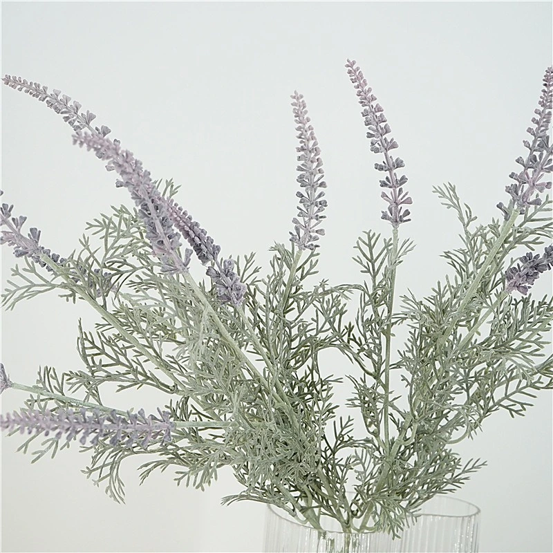 High quality gradient flocking lavender bundle fake plants wedding bridle bouquet indoor outdoor home kitchen office decor