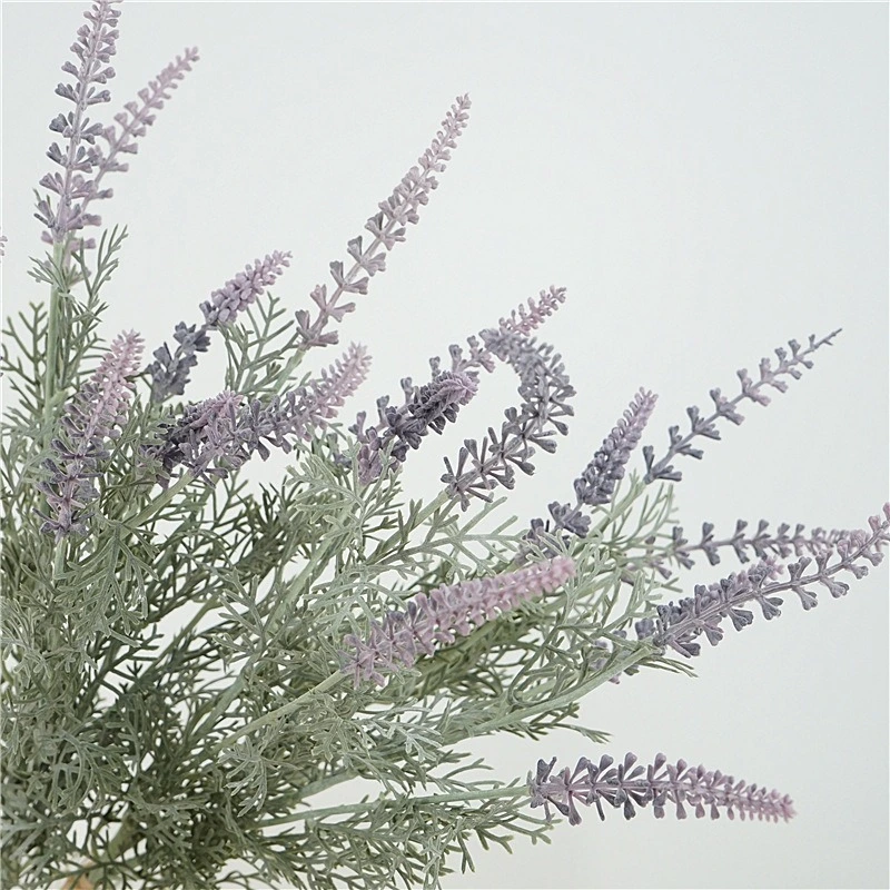 High quality gradient flocking lavender bundle fake plants wedding bridle bouquet indoor outdoor home kitchen office decor