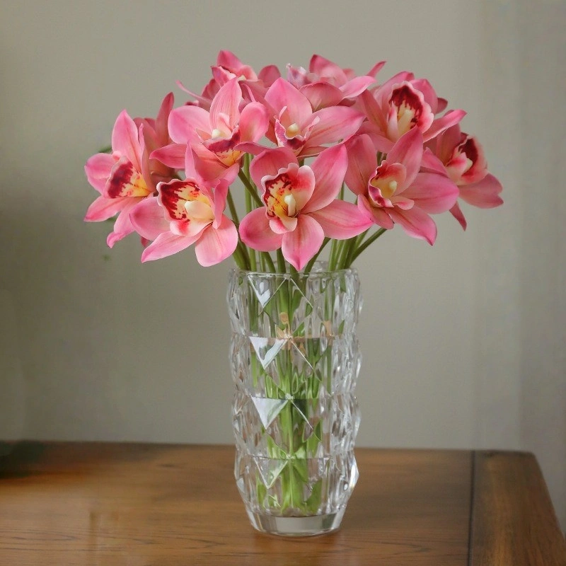 Hot design 6 heads lifelike artificial arrangement cymbidium orchid flower bouquet for bride holding flower home decoration