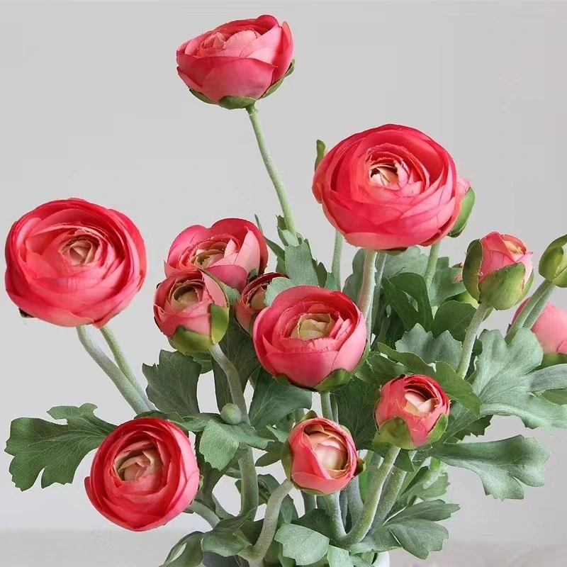 High quality 5 heads flocked artificial ranunculus flower branches for home wedding party event decoration