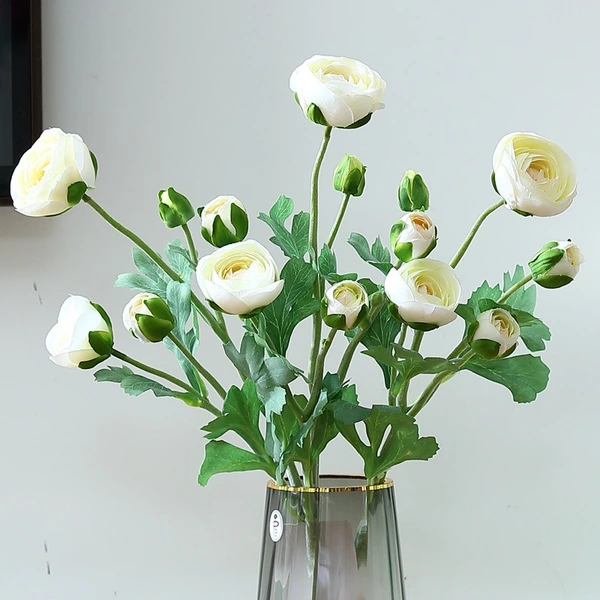 High quality 5 heads flocked artificial ranunculus flower branches for home wedding party event decoration