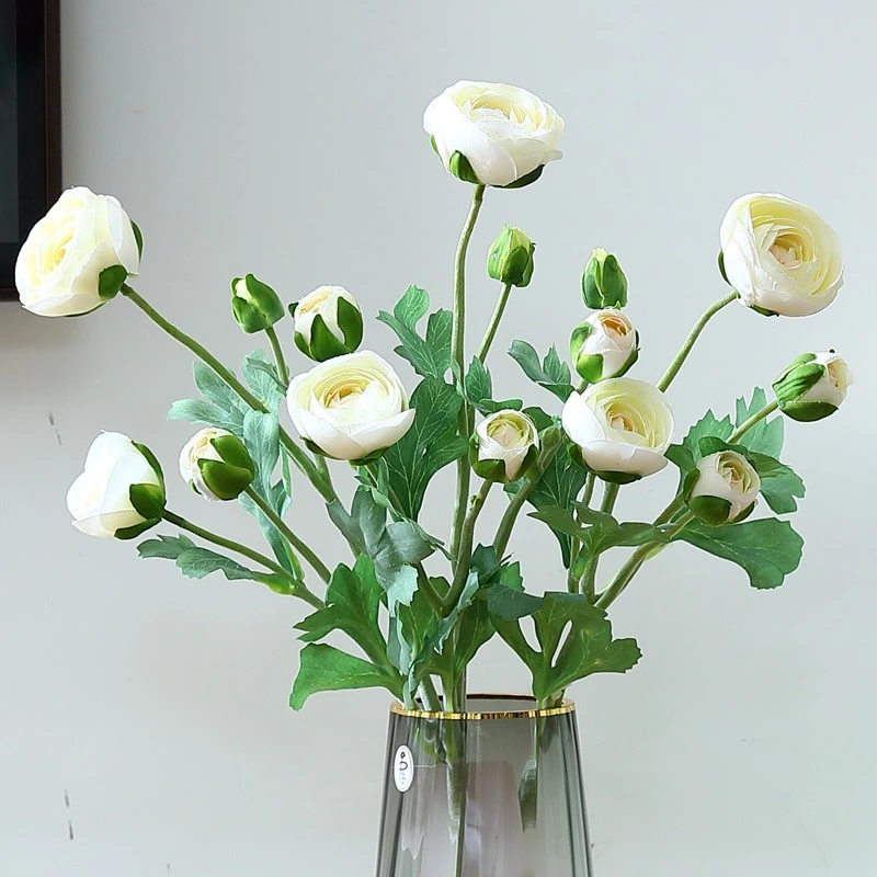 High quality 5 heads flocked artificial ranunculus flower branches for home wedding party event decoration