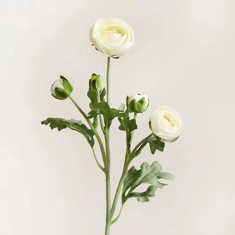 High quality 5 heads flocked artificial ranunculus flower branches for home wedding party event decoration