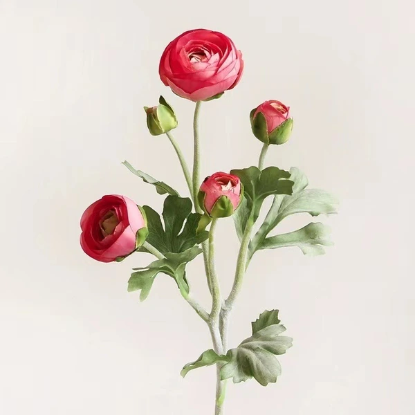 High quality 5 heads flocked artificial ranunculus flower branches for home wedding party event decoration