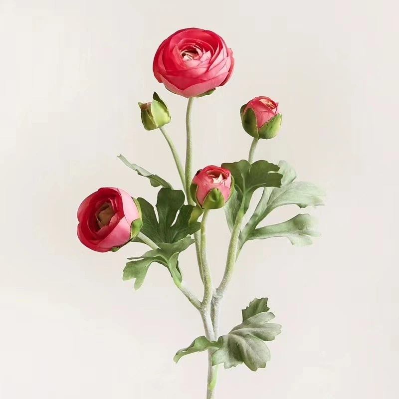 High quality 5 heads flocked artificial ranunculus flower branches for home wedding party event decoration