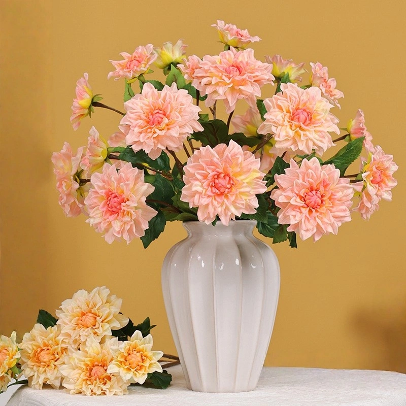 High quality hand feel artificial dahlia flower with two flower heads for party home wedding event decoration