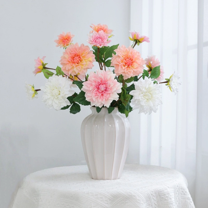High quality hand feel artificial dahlia flower with two flower heads for party home wedding event decoration