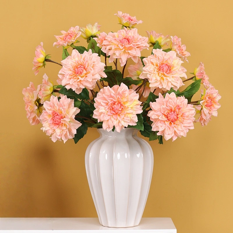 High quality hand feel artificial dahlia flower with two flower heads for party home wedding event decoration