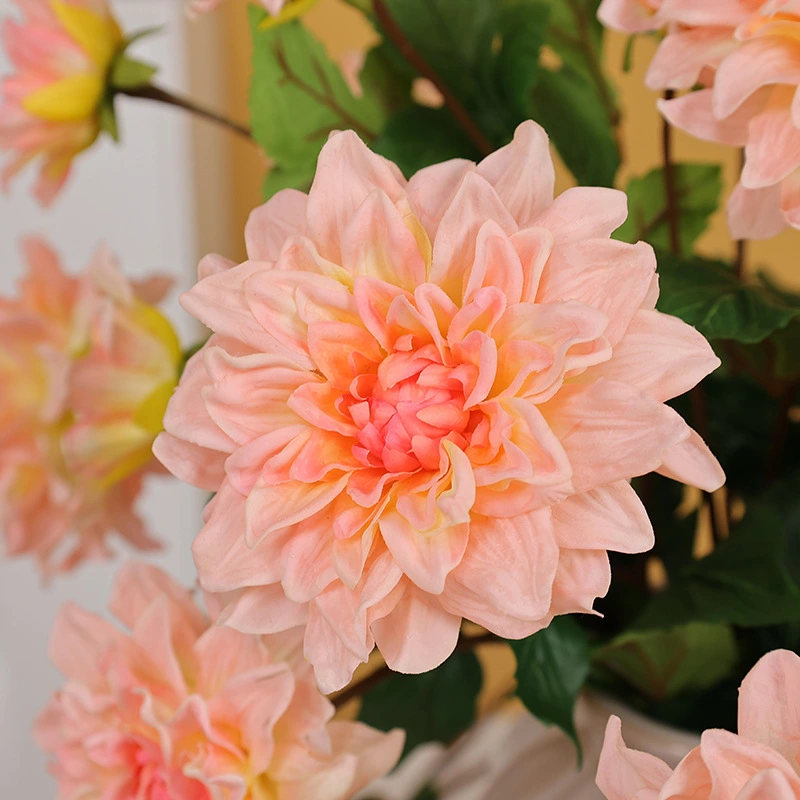 High quality hand feel artificial dahlia flower with two flower heads for party home wedding event decoration