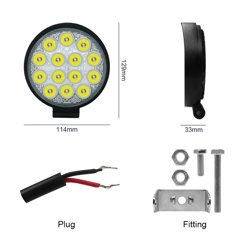 Motorcycle spotlight 42W 6000K 4200LM Circular Waterproof LED Work Light for Off-Road Suv / Boat / 4X4 Jeep / Truck