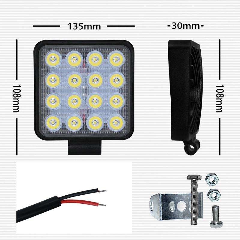 Square Work LED Light Bar 48W 16LED Car Light Bright Beam 12v 24v Led For Jeep ATV UAZ SUV 4WD 4x4 Truck Tractor Off-road Sp