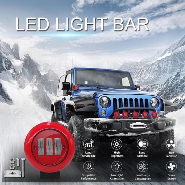 Car LED 30W Work Light 6000K 4000LM Red Round LED Offroad Light Lamp Worklight for Off-road Vehicle Truck Train Boat
