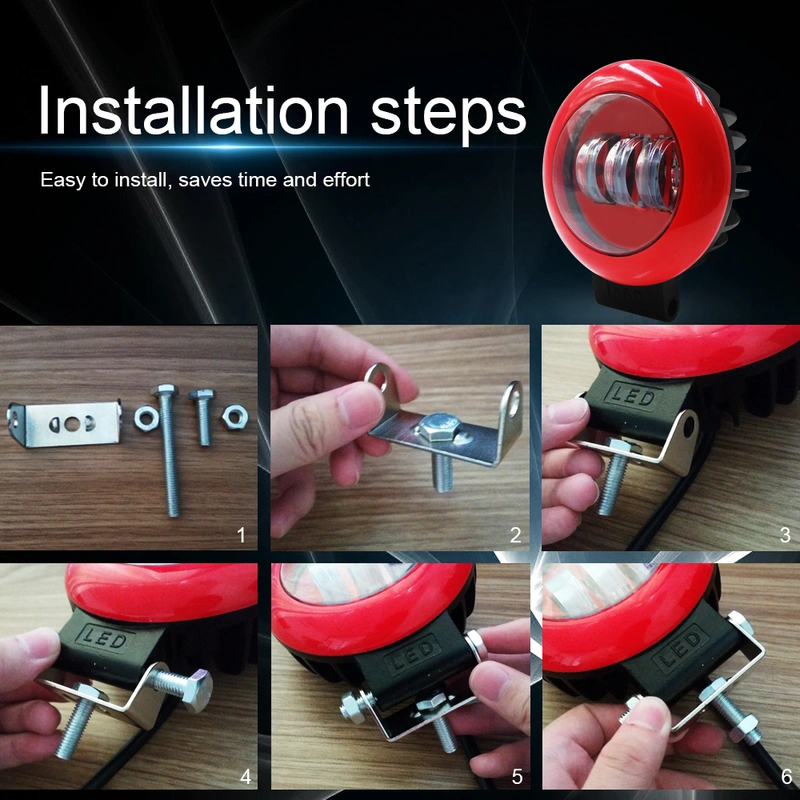 Car LED 30W Work Light 6000K 4000LM Red Round LED Offroad Light Lamp Worklight for Off-road Vehicle Truck Train Boat