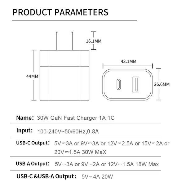 30W Dual port PD QC USB type c Wall Charger