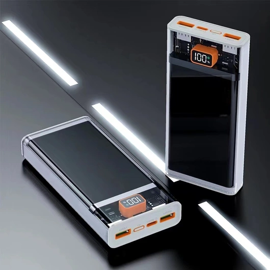 2022 New Trending Portable Transparent Lithium Battery Mobile Charger Lcd Percentage Display Fast Charging Power Bank 20000mah