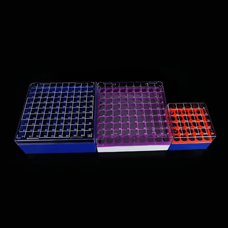 Rack criogénico para cajas: 9x9 con capacidad para 81 viales, policarbonato, compatible con LN2