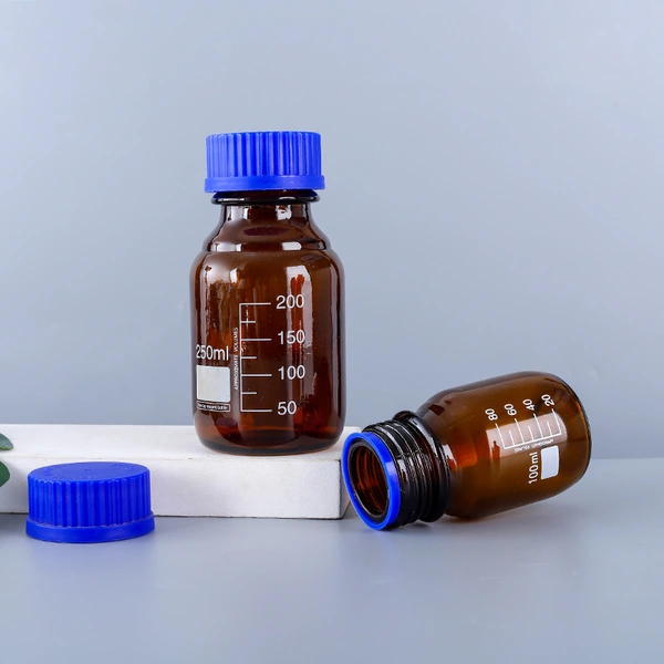 زجاجات أمبر ميديا - زجاجية، قابلة للتعقيم بالبخار، لتخزين الكواشف المخبرية