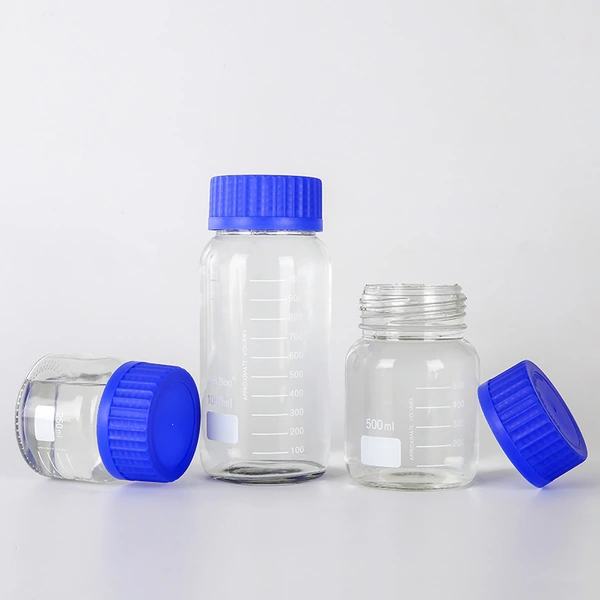 زجاجات زجاجية GL80 - ذات فوهة واسعة، بلون الكهرمان والشفاف، لتخزين المختبر