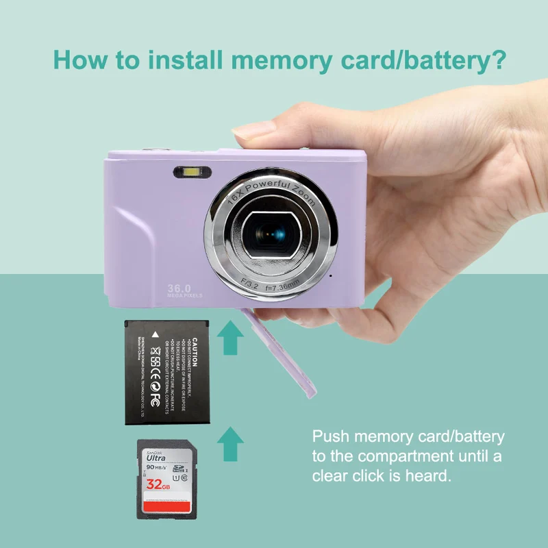 2.44inch FHD 1080P 700mAh 36MP children student compact digital camera