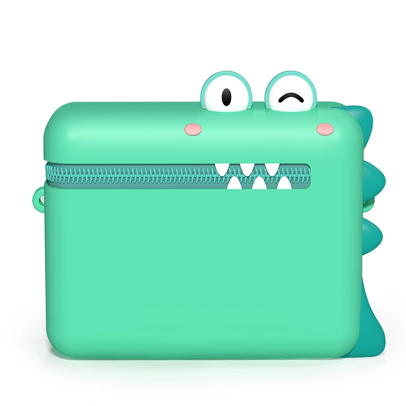 Green waterproof dustproof silicone dinosaur kids camera bag