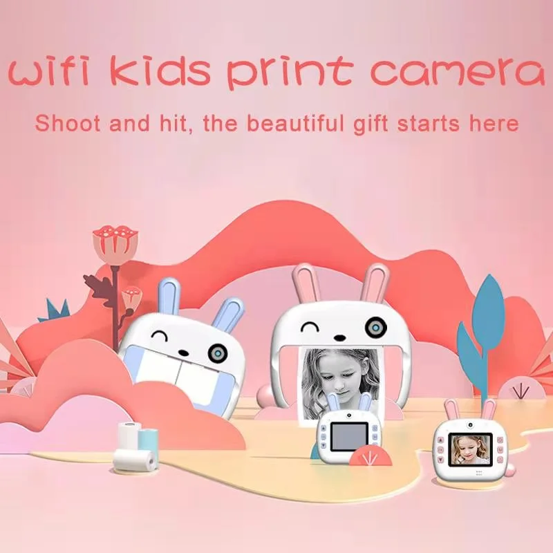 2.4 inch 4K 1080P WiFi rabbit video kids instant print camera