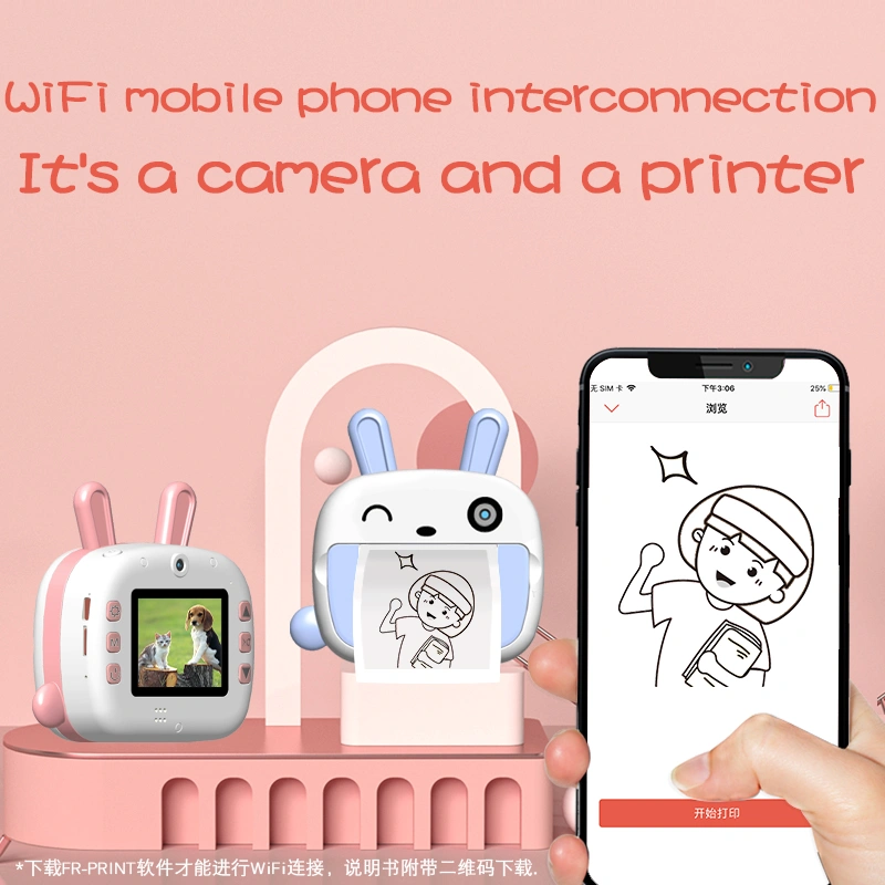 2.4 inch 4K 1080P WiFi rabbit video kids instant print camera