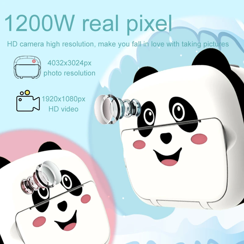2.4 inch 4K 1080P WiFi panda video kids instant print camera