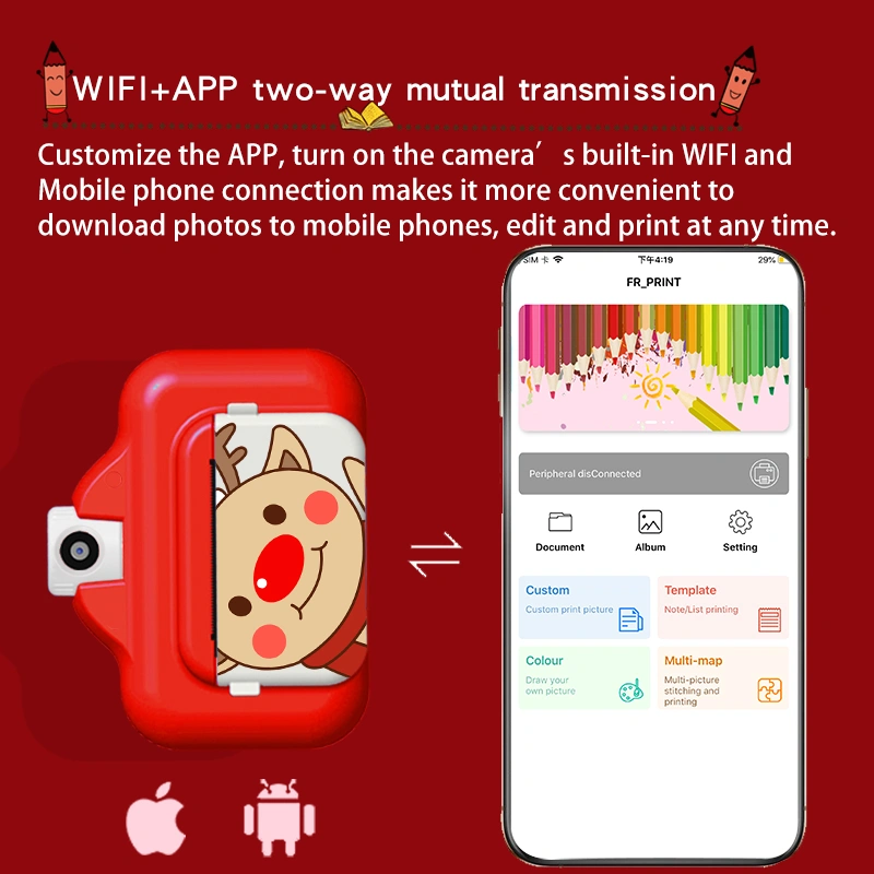 2.4 inch 4K 1080P WiFi 1200mAh video kids instant print camera