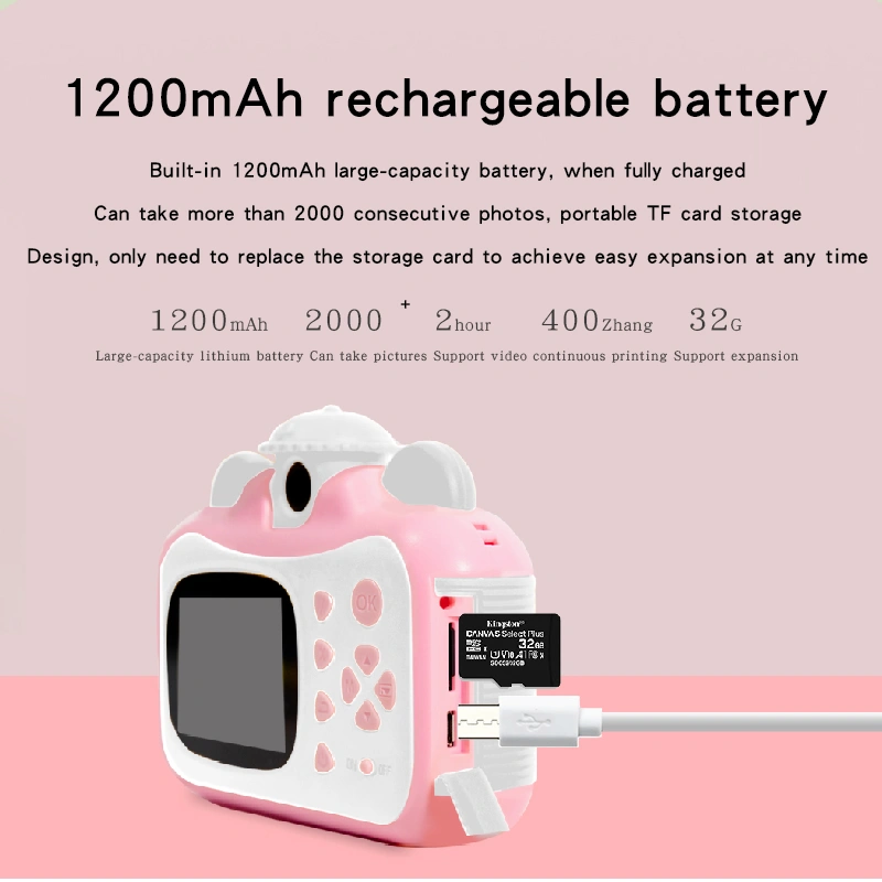 2.4 inch 4K 1080P 1200mAh video kids instant print camera