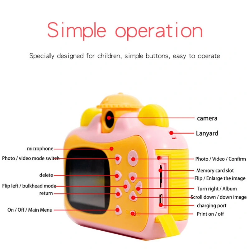 2.4 inch 4K 1080P 1200mAh video kids instant print camera