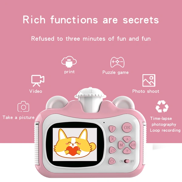 2.4 inch 4K 1080P 1200mAh video kids instant print camera