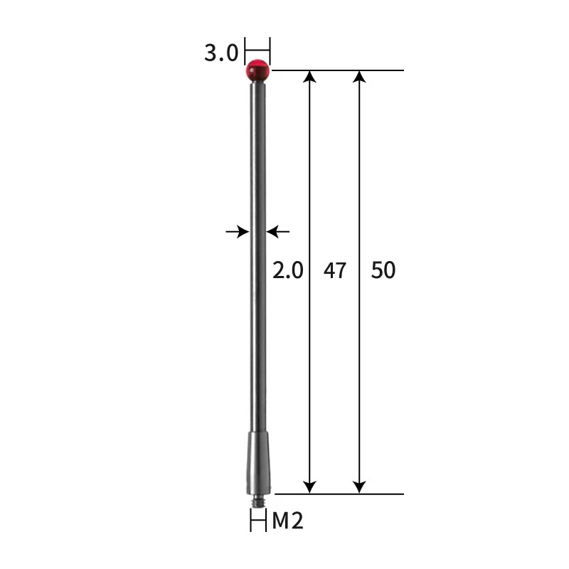 M2 stylus, ruby ball, tungsten carbide stem