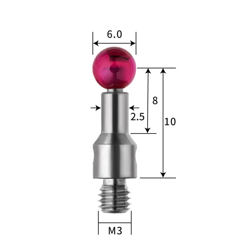 M3 stylus, ruby ball, tungsten carbide stem