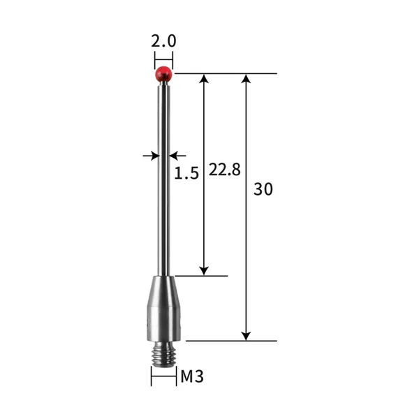M3 stylus, ruby ball, tungsten carbide stem