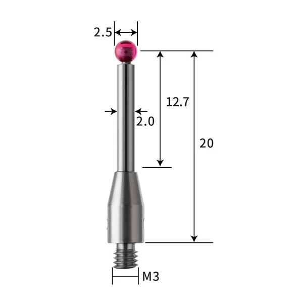 M3 stylus, ruby ball, tungsten carbide stem