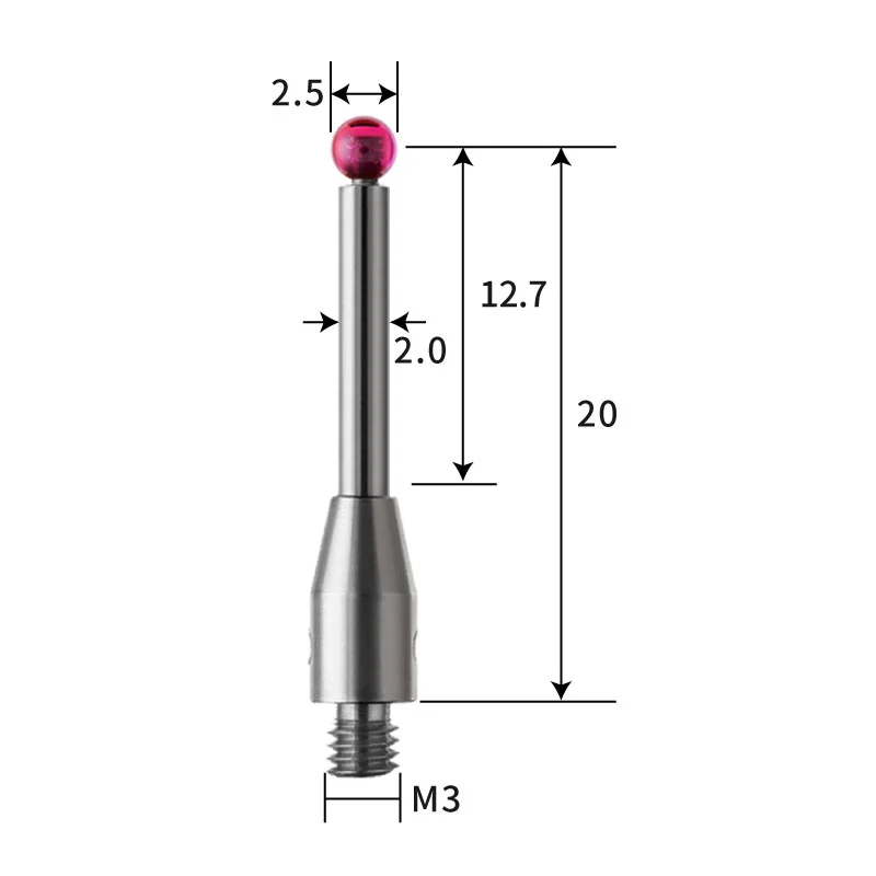 M3 stylus, ruby ball, tungsten carbide stem