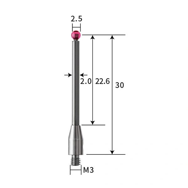 M3 stylus, ruby ball, tungsten carbide stem