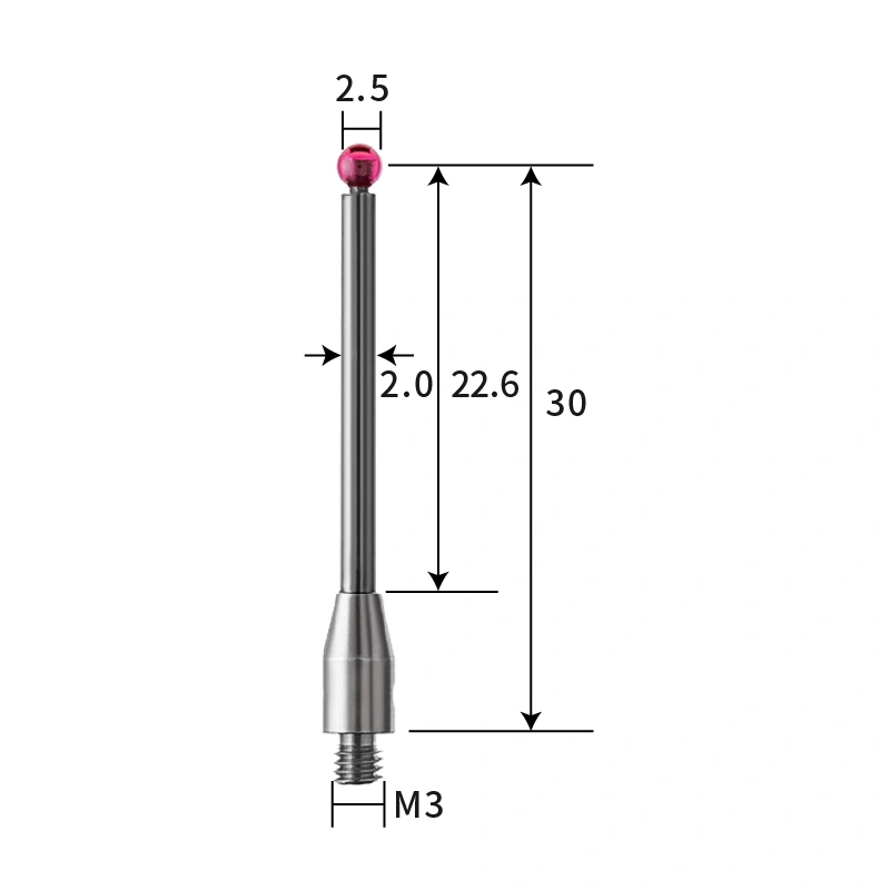 M3 stylus, ruby ball, tungsten carbide stem