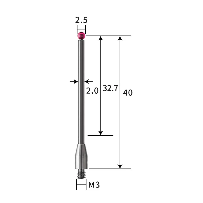 M3 stylus, ruby ball, tungsten carbide stem
