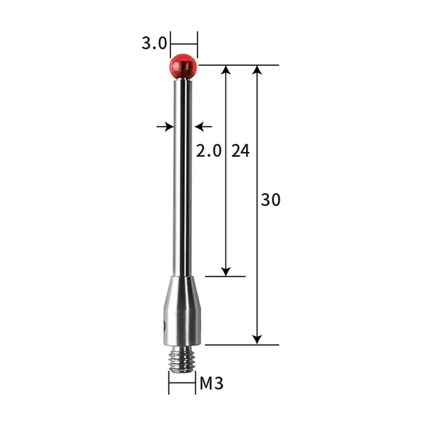 M3 stylus, ruby ball, tungsten carbide stem