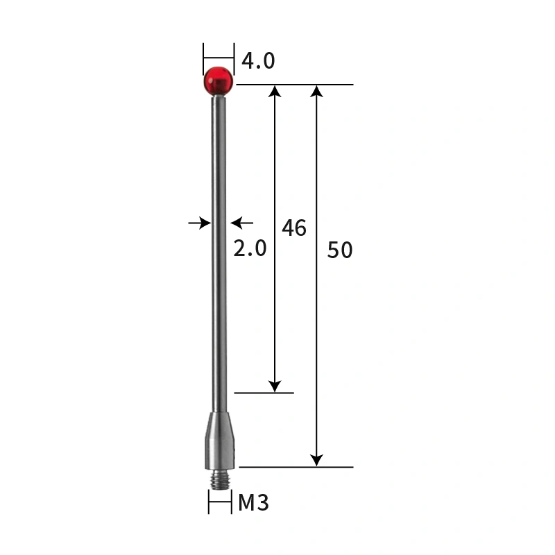 M3 stylus, ruby ball, tungsten carbide stem