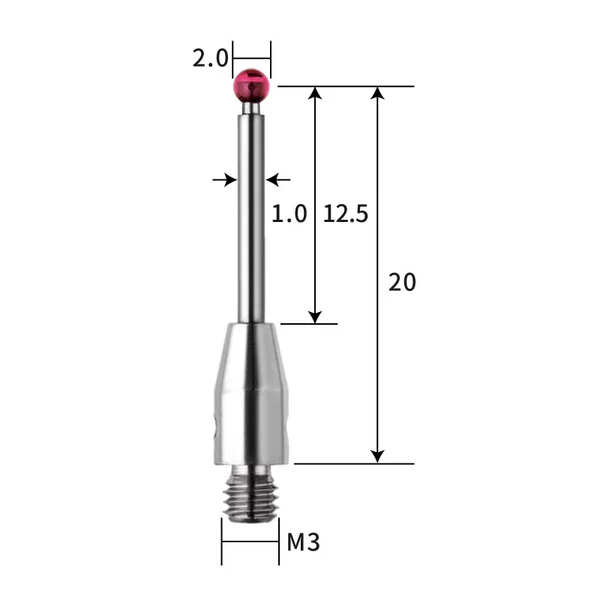 M3 stylus, ruby ball, tungsten carbide stem