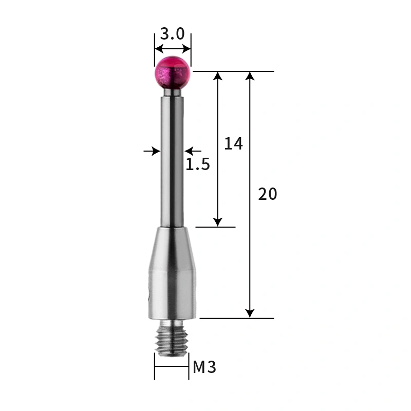M3 stylus, ruby ball, tungsten carbide stem