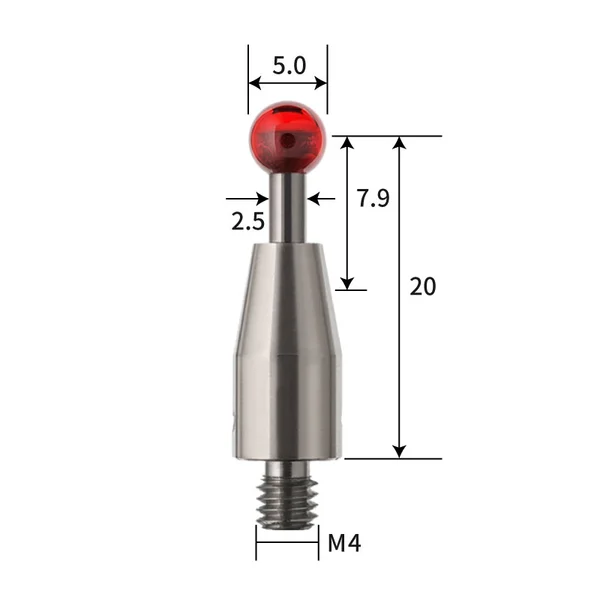 M4 stylus, ruby ball, tungsten carbide stem