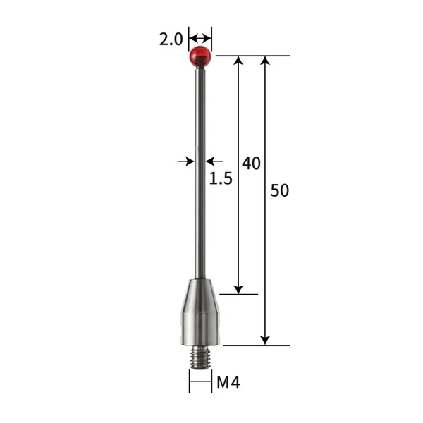 M4 stylus, ruby ball, tungsten carbide stem