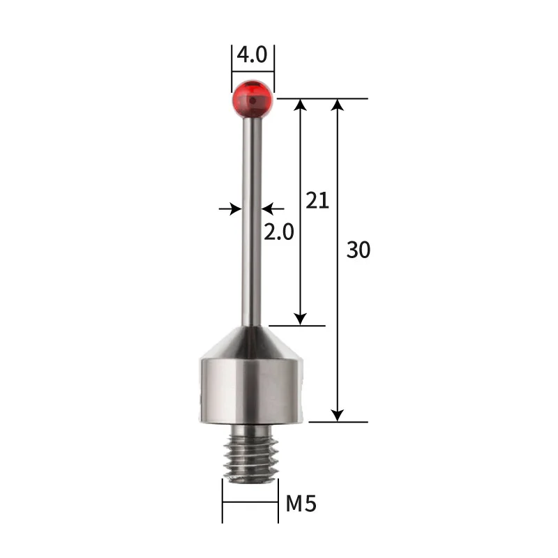 M5 stylus, ruby ball, tungsten carbide stem