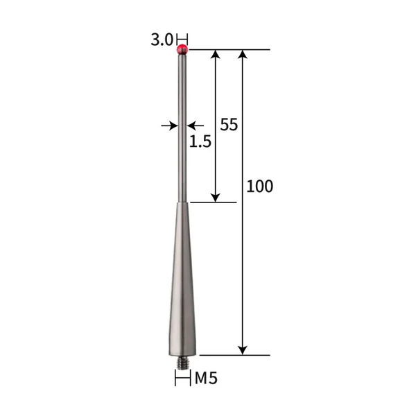M5 stylus, ruby ball, tungsten carbide stem