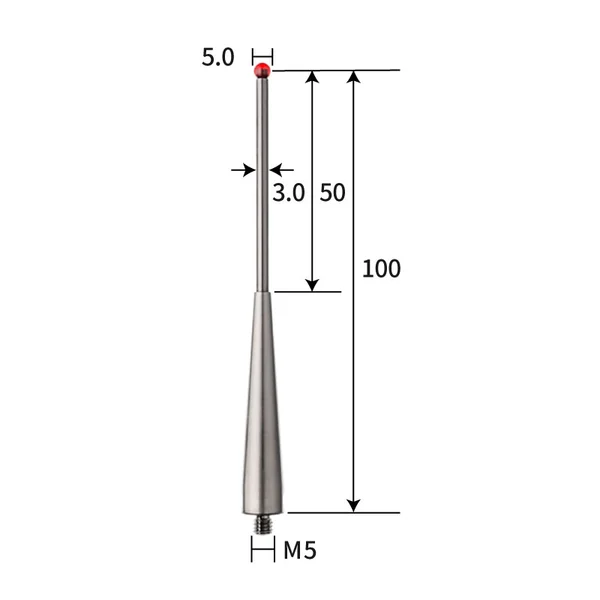M5 stylus, ruby ball, tungsten carbide stem