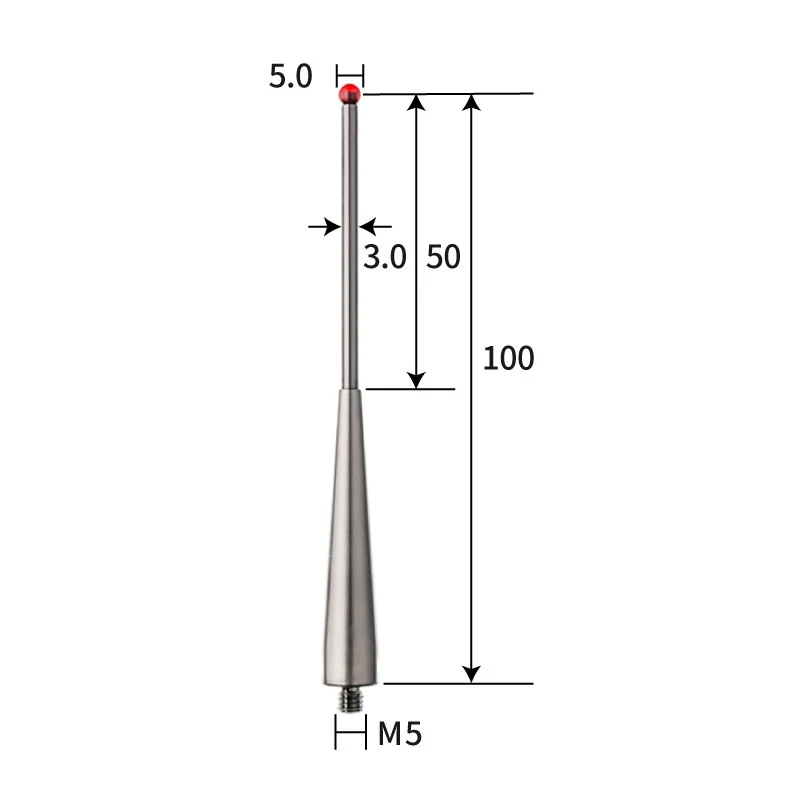 M5 stylus, ruby ball, tungsten carbide stem