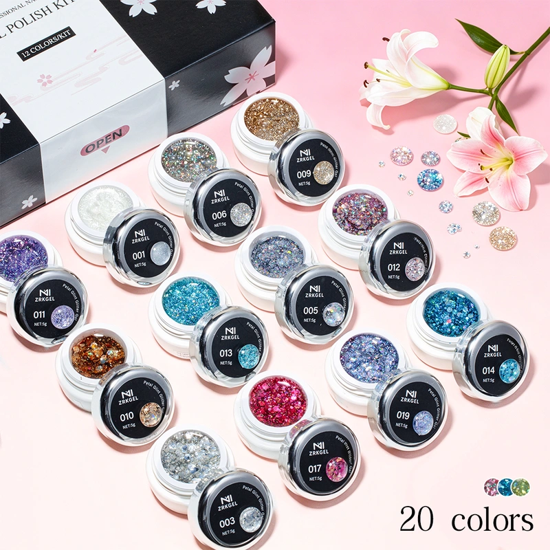 HEMA/TPO Free Glitter Gel Polish Set - 20 Colors | ZRKGEL Nail